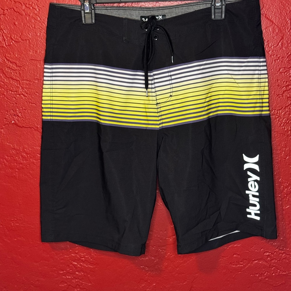 Hurley Men's Black and Yellow Swim Shorts